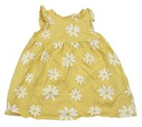 Hořčicové květované bavlněné šaty zn. H&M
