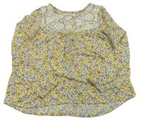 Bílo-žlutá květovaná halenka s krajkou H&M