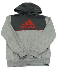 Tmavošedo-šedá mikina s logem a kapucí Adidas