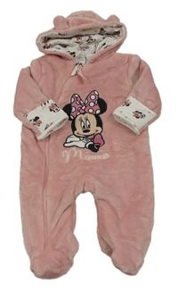 Růžová chlupatá podšitá kombinéza s Minnie a kapucí Disney