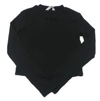 Černé žebrované crop triko s průstřihy H&M