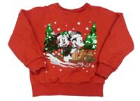 Červená mikina s Minnie s Mickeym a překlápěcími flitry zn. George
