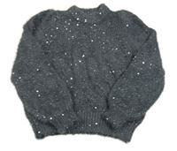 Tmavošedý chlupatý svetr s flitry Yigga