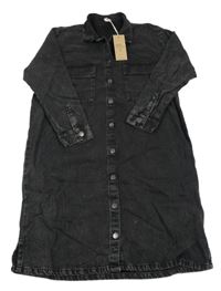 Nové - Černé riflové propínací košilové šaty Next