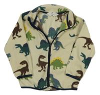 Béžová fleecová propínací mikina s dinosaury H&M