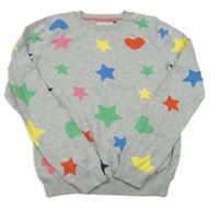 Šedý melírovaný svetr s hvězdami a srdíčky JohnnieB