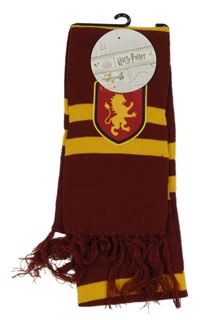 Nové - Vínovo-žlutá šála s erbem a třásněmi - Harry Potter