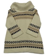 Béžové svetrové šaty se vzorem a rolákem GAP