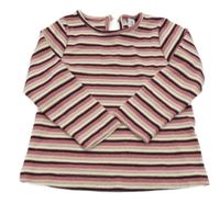 Vínovo-starorůžovo-bílé pruhované třpytivé žebrované triko Topolino