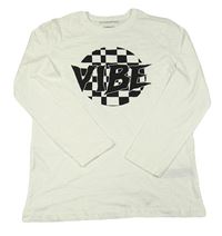 Smetanové triko s kostkovaným vzorem a nápisem Primark