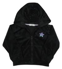 Černá třpytivá plyšová propínací mikina s hvězdou z flitrů a kapucí Primark