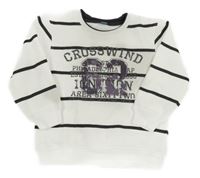 Bílo-černá pruhovaná mikina s číslem a nápisem Dopodopo