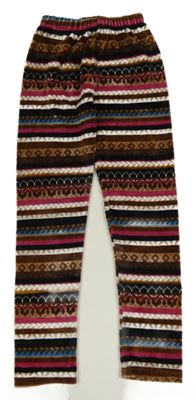 Hnědo-barevné pruhované plyšové legíny