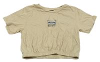Béžové crop tričko s nápisem