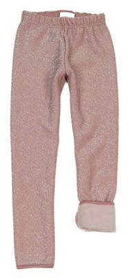 Růžové třpytivé zateplené legíny