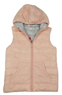 Růžová prošívaná šusťáková zateplená oboustranná vesta s kapucí C&A