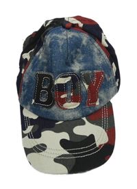 Modro-tmavošedo-béžová kšiltovka s army vzorem a nápisem