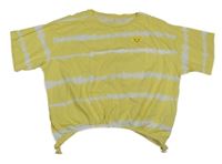 Žluto-bílé batikované crop tričko se sluncem z flitrů Primark