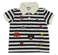 Tmavomodro-bílé pruhované polo tričko s výšivkami Gucci