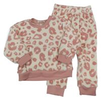 Světlerůžové chlupaté pyžamo s leopardím vzorem