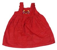 Červené manšestrové šaty s výšivkou květů Nutmeg
