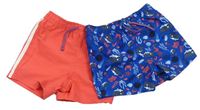 2x plážové kraťasy - jahodové + modré s velrybami Primark