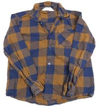 Hnědo-tmavomodrá kostkovaná košile H&M
