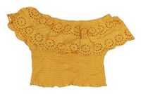 Žlutý žabičkovaný crop top s madeirou New Look