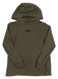 Khaki žebrovaná lehká mikina s výšivkou a kapucí Next