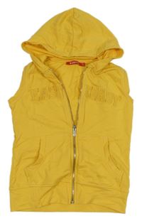 Žlutá tepláková propínací vesta s kapucí 
