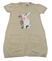 Béžové svetrové šaty s králíkem a kapsami Papagino