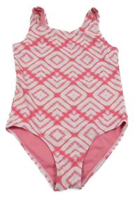 Růžovo-bílé vzorované jednodílné plavky Primark