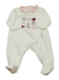 Bílý sametový overal s obrázky a růžovým límečkem obaibi