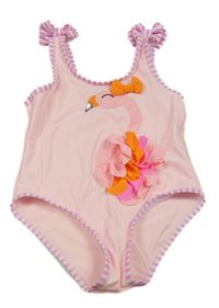 Světlerůžové jednodílné plavky s plameňákem 