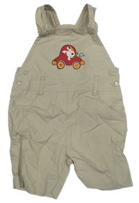 Světlebéžové plátěné laclové kraťasy s autem 