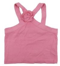 Růžový žebrovaný crop top s květem Zara
