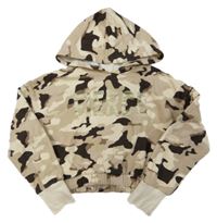 Béžová army crop mikina s nápisem a kapucí River Island