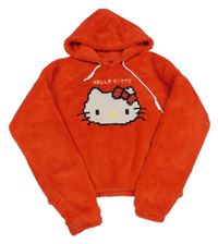 Červená crop plyšová mikina s Hello Kitty a kapucí 
