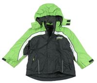 Tmavošedo-zeleno-bílá šusťáková zimní bunda s kapucí Impidimpi