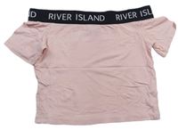 Růžové crop tričko s nápisy River Island