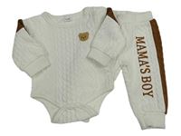 2set - Bílo-hnědé vzorované body s medvědem + bílo-hnědé tepláky s nápisem 