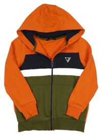 Oranžovo-bílo-tmavomodro-khaki propínací mikina s kapucí George