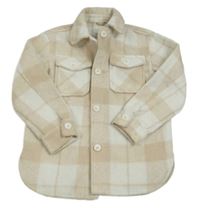 Béžovo-bílá kostkovaná košilová flaušová bunda George