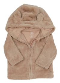 Růžová plyšová propínací mikina s kapucí F&F