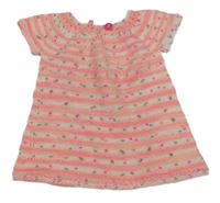 Bílo-růžovo-barevné melírované pruhované pletené šaty 