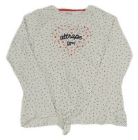 Bílo-tmavomodré puntíkaté triko s nápisem a srdíčky Vertbaudet