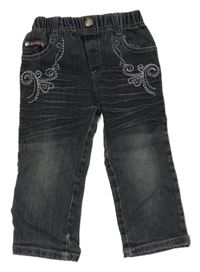 Šedotmavomodré rifle s výšivkami 