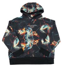 Tmavošedo-barevná vzorovaná mikina s nápisem a kapucí Next