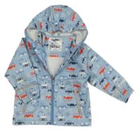 Světlemodrá voděodolná jarní bunda s auty a kapucí Lupilu