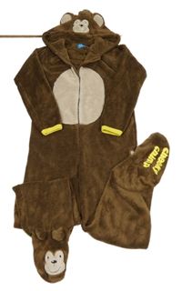 Hnědá plyšová kombinéza s kapucí - opička Primark